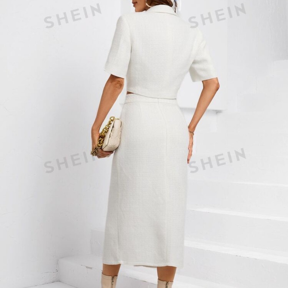 NWT shein • privé lapel neck button front blazer & split hem skirt - Picture 2 of 6